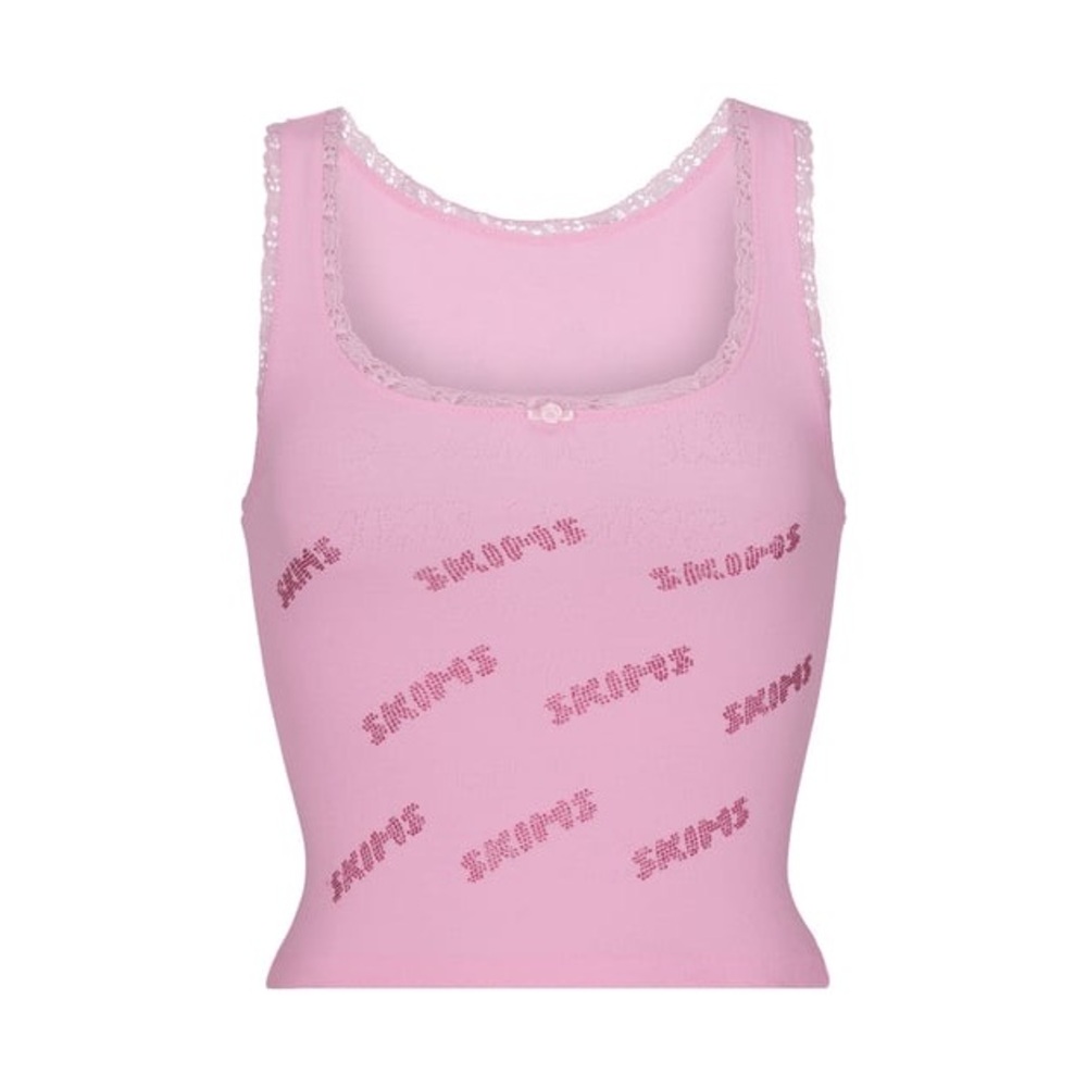 SKIMS Pink Lace Trim Tank Top